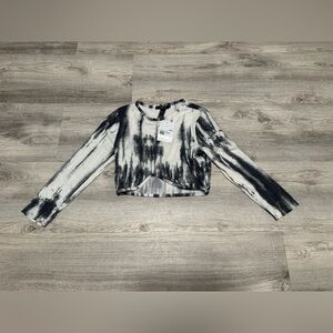 NWT Forever 21 Tie Dye Long Sleeve Crop Top Cream Black Size S